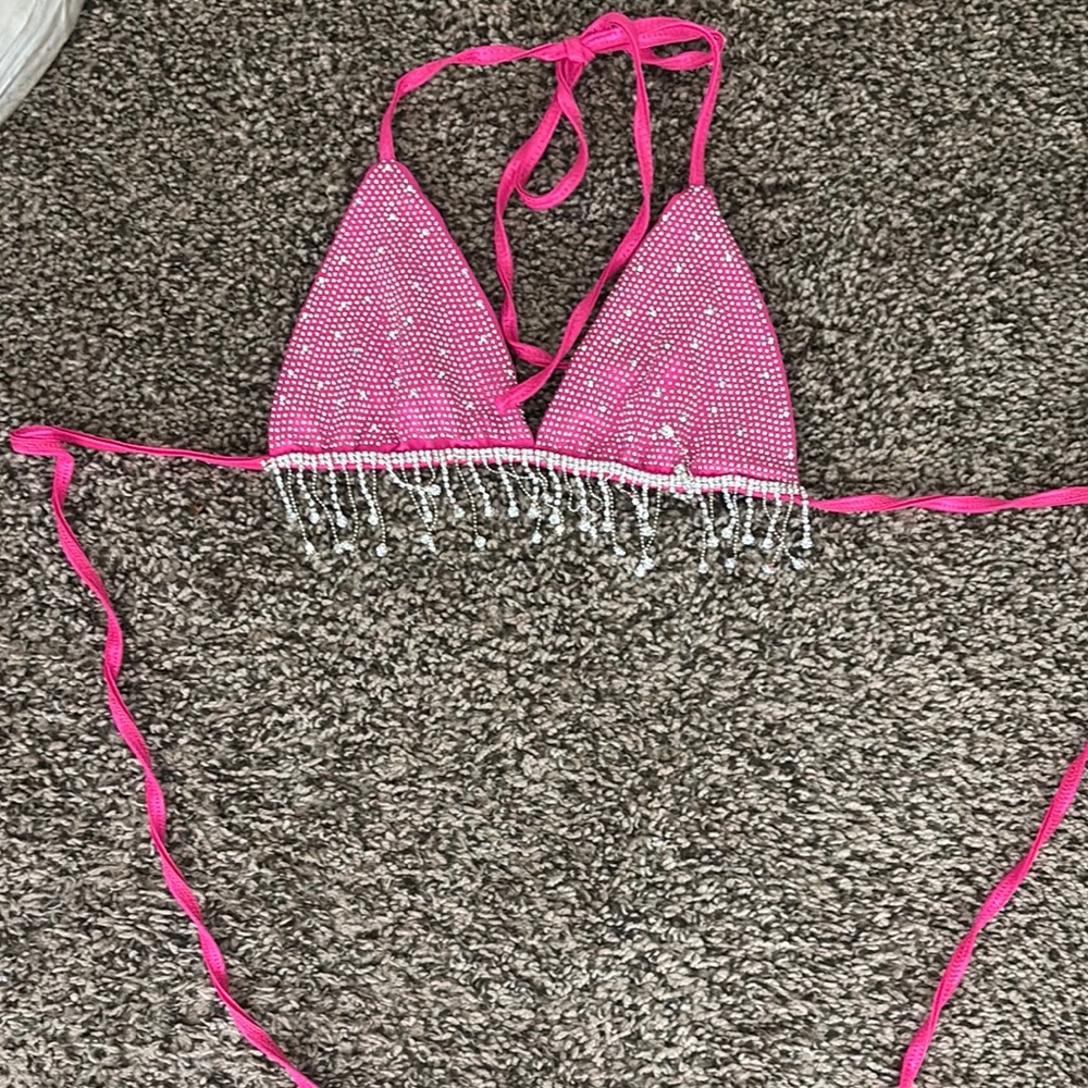 Pink Rhinestone Bikini Set
